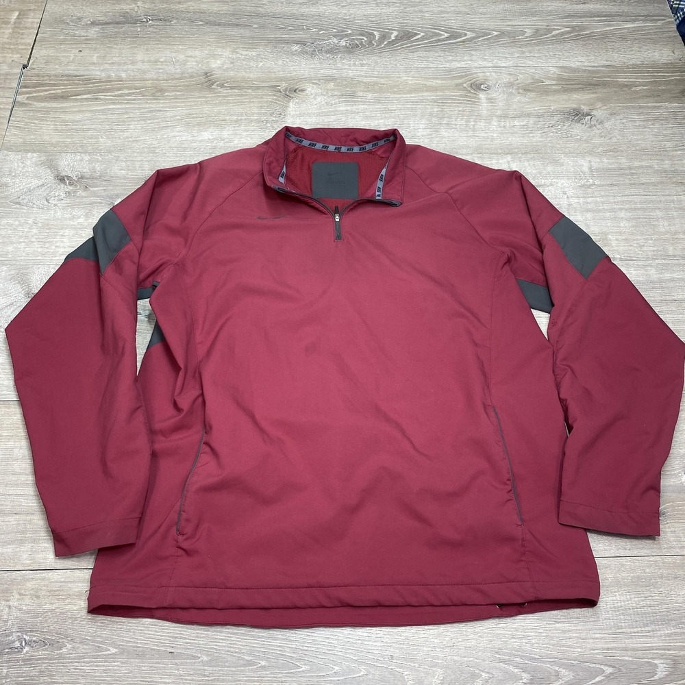 Nike Pullover Jacket Mens Large Red 1/4 Zip Lined Golf Windbreaker Athletic